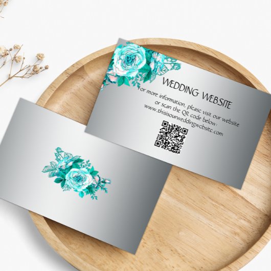 Elegant Aqua Rozen en Silver Wedding Website Informatiekaartje