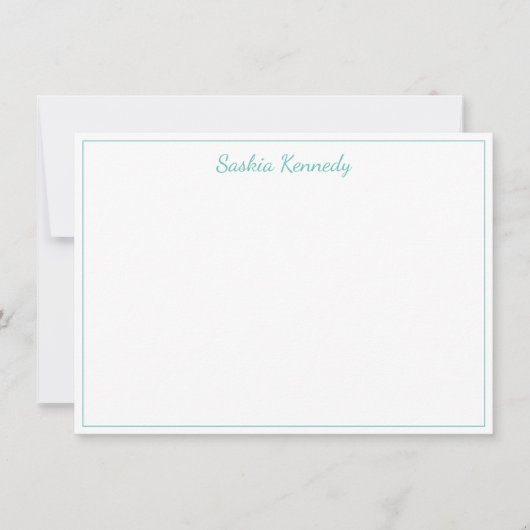 Elegant Aqua Script Border Persoonlijk Notitiekaartje (Voorkant)