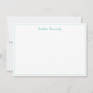 Elegant Aqua Script Border Persoonlijk Notitiekaartje