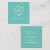 Elegant Aqua Script Professional Monogram Vierkante Visitekaartje (Voorkant / Achterkant)