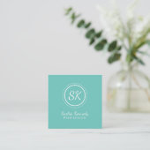 Elegant Aqua Script Professional Monogram Vierkante Visitekaartje (Staand voorkant)