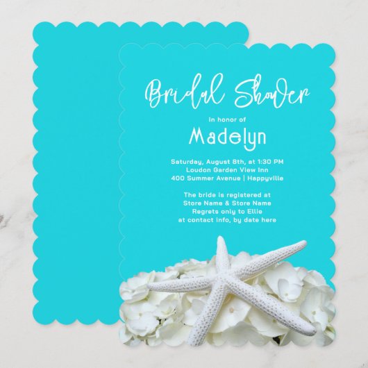 Elegant Aqua Starfish Hydrangea Vrijgezellenfeest Kaart (Voorkant / Achterkant)