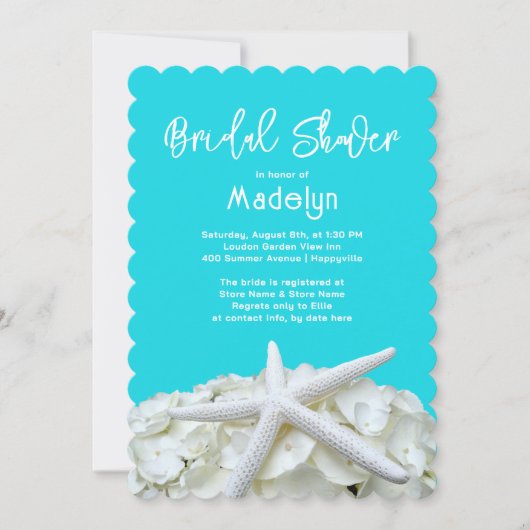 Elegant Aqua Starfish Hydrangea Vrijgezellenfeest Kaart (Voorkant)