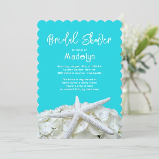 Elegant Aqua Starfish Hydrangea Vrijgezellenfeest Kaart (Staand voorkant)