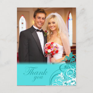 Elegant aqua swirls bruiloft bedankt je briefkaart