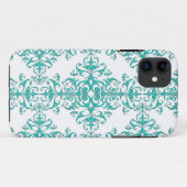Elegant aqua turquoise over witte damastpatroon Case-Mate iPhone case (Achterkant (horizontaal))