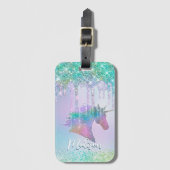 Elegant aqua Unicorn Glitter Driemonogram Bagagelabel (Voorkant (verticaal))
