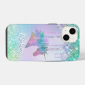 Elegant aqua Unicorn Glitter Driemonogram iPhone Hoesje (Achterkant horizontaal)