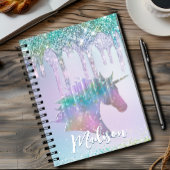 Elegant aqua Unicorn Glitter Driemonogram Notitieboek