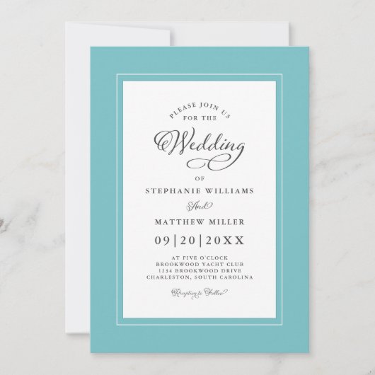 Elegant Aqua & White Wedding Chic Calligraphy Kaart (Voorkant)