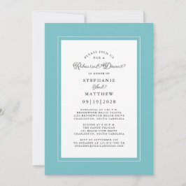 Elegant Aqua & White Wedding Rehearsal Dinner Kaart