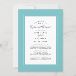Elegant Aqua & White Wedding Rehearsal Dinner Kaart