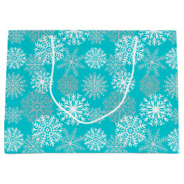 Elegant Aqua White Winter Snowflake Kerstmis Groot Cadeauzakje