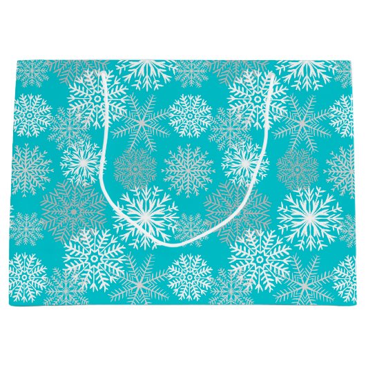 Elegant Aqua White Winter Snowflake Kerstmis Groot Cadeauzakje (Voorkant)