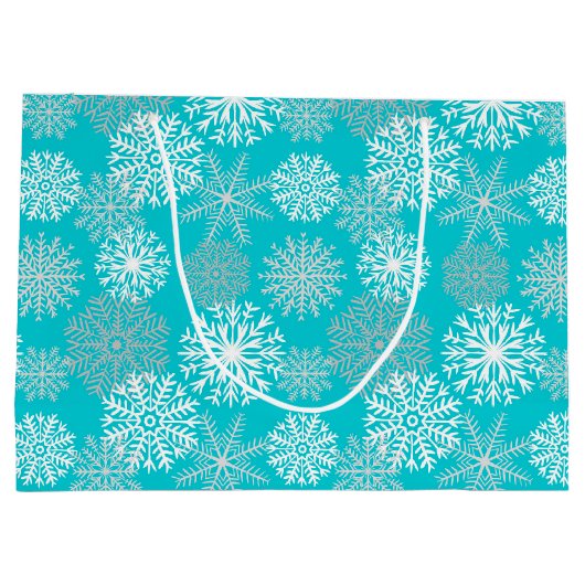 Elegant Aqua White Winter Snowflake Kerstmis Groot Cadeauzakje (Achterkant)