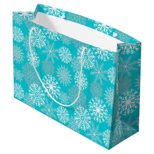Elegant Aqua White Winter Snowflake Kerstmis Groot Cadeauzakje (Achterkant Gekanteld)