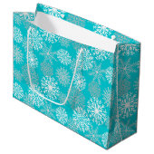 Elegant Aqua White Winter Snowflake Kerstmis Groot Cadeauzakje (Voorkant Gekanteld)