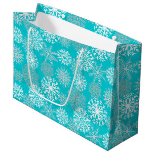 Elegant Aqua White Winter Snowflake Kerstmis Groot Cadeauzakje