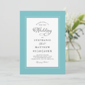 Elegant Aqua & Wit Huwelijk Moderne Calligrafie Kaart (Staand voorkant)