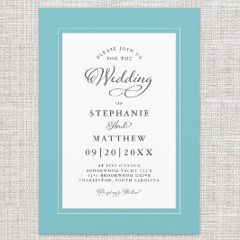 Elegant Aqua & Wit Huwelijk Moderne Calligrafie Kaart