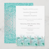 ELEGANT AQUA ZILVER GLITTERENDE BLoemen BRUILOFT Kaart (Voorkant / Achterkant)