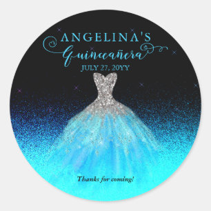 Elegant Aqua   Zilver Spaans Gown Quinceañera Ronde Sticker