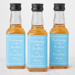 Elegant AquaBlauw Bruiloft Wit Details Mini Likeurfles Etiket