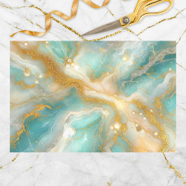 Elegant Aquamarijn Marmer met Gouden Glitter Adere Tissuepapier