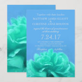 Elegant Aquamarine Blue Floral Wedding Invitation Kaart (Voorkant / Achterkant)