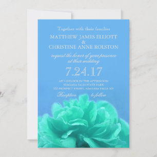 Elegant Aquamarine Blue Floral Wedding Invitation Kaart