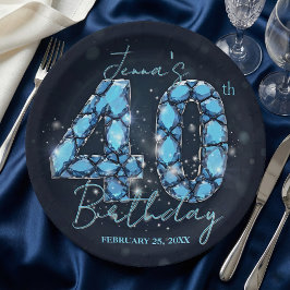 Elegant Aquamarine Blue Jewel 40th Birthday Papieren Bordje