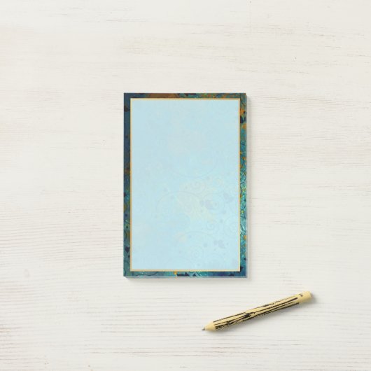 Elegant Aquamarine en Gold Post-it® Notes (Op bureau)