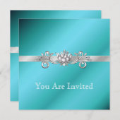 Elegant Aquamarine en Silver Party-uitnodigingen Kaart (Voorkant / Achterkant)