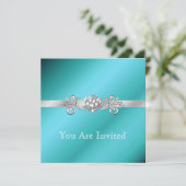 Elegant Aquamarine en Silver Party-uitnodigingen Kaart (Staand voorkant)