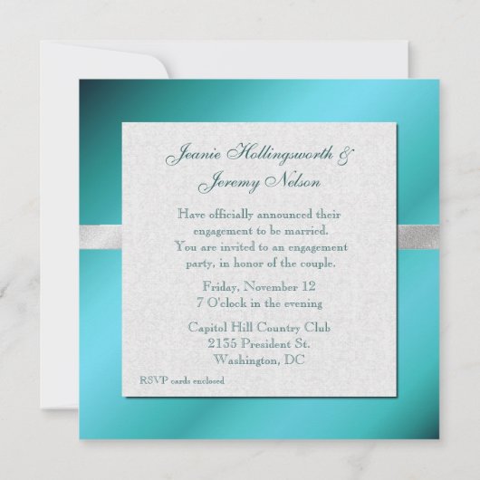 Elegant Aquamarine en Silver Party-uitnodigingen Kaart (Achterkant)