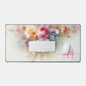 Elegant Aquarel Bloemstuk Aangepaste Naam Modern Bureaumat (Keyboard & Muis)