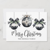 Elegant Aquarel Eenvoudig Zwart Wit Kerstmis Feestdagenkaart (Voorkant)