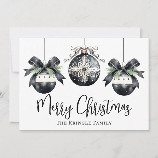Elegant Aquarel Eenvoudig Zwart Wit Kerstmis Feestdagenkaart (Voorkant)