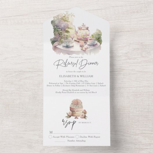 Elegant aquarel Tuin Oefendiner All In One Uitnodiging (Binnen)