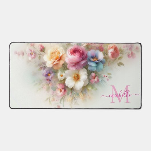 Elegant Aquarell Floral Custom Name Modern Bureaumat (Voorkant)