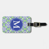 Elegant Arabesque Damask Blue en Green Personalize Bagagelabel (Voorkant horizontaal)