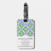 Elegant Arabesque Damask Blue en Green Personalize Bagagelabel (Achterkant verticaal)