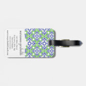 Elegant Arabesque Damask Blue en Green Personalize Bagagelabel (Achterkant horizontaal)