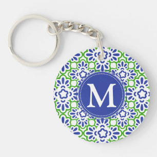 Elegant Arabesque Damask Blue en Green Personalize Sleutelhanger