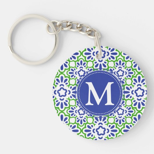 Elegant Arabesque Damask Blue en Green Personalize Sleutelhanger (Voorkant)
