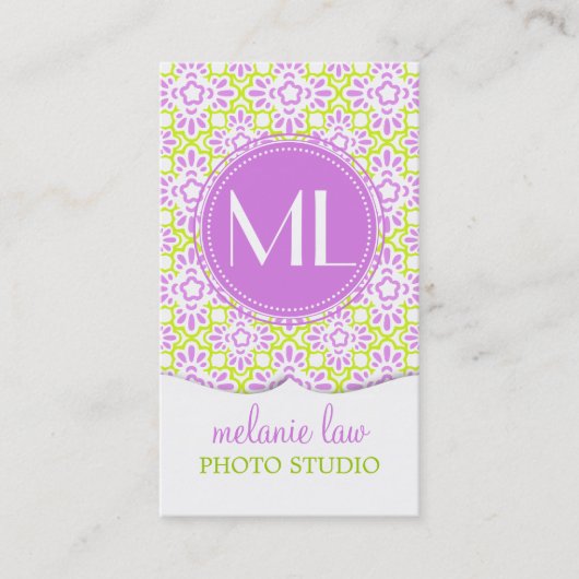 Elegant Arabesque Damask Lila Paars op persoonlijk Visitekaartje (Voorkant)