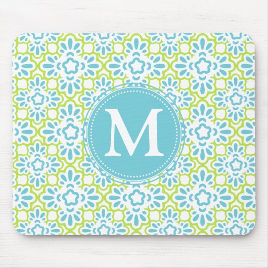 Elegant Arabesque Damask Turquoise Gepersonaliseer Muismat (Voorkant)