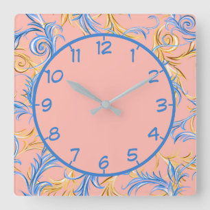 Elegant Arabesque Pink Blue Swirl Pattern Vierkante Klok