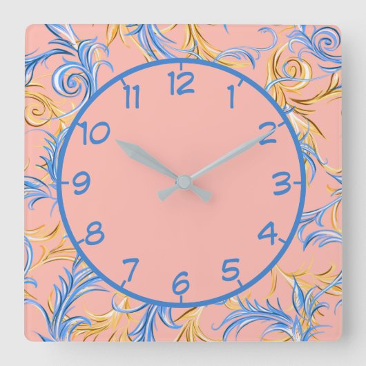 Elegant Arabesque Pink Blue Swirl Pattern Vierkante Klok (Voorkant)