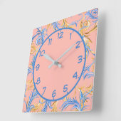 Elegant Arabesque Pink Blue Swirl Pattern Vierkante Klok (Hoek)